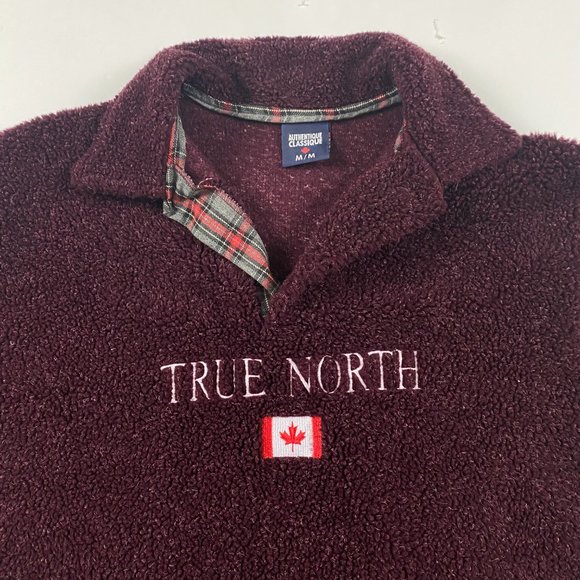 Vintage True North Canada 1/4 Zip Fleece Pullover Adult Medium Burgundy Sweater - Picture 2 of 10